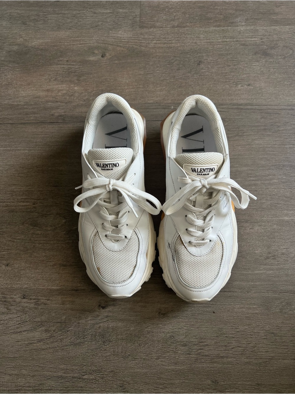 Valentino Garavani Bounce White Leather Knit Mesh Sneakers EU 39 Made in Italy